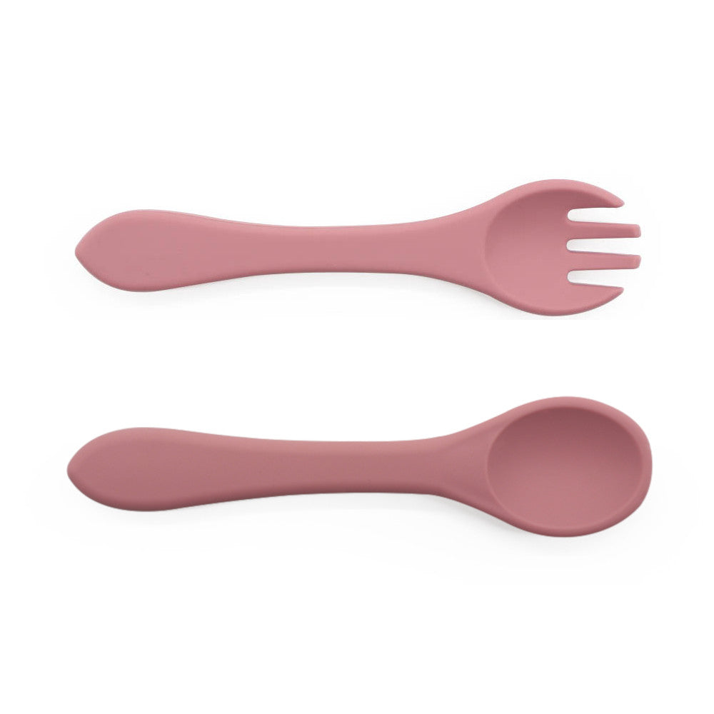 Dark Pink Silicone Spoon & Fork Set