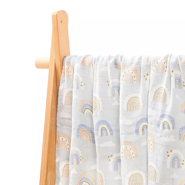 Muslin Swaddle Blanket - Blue Rainbow