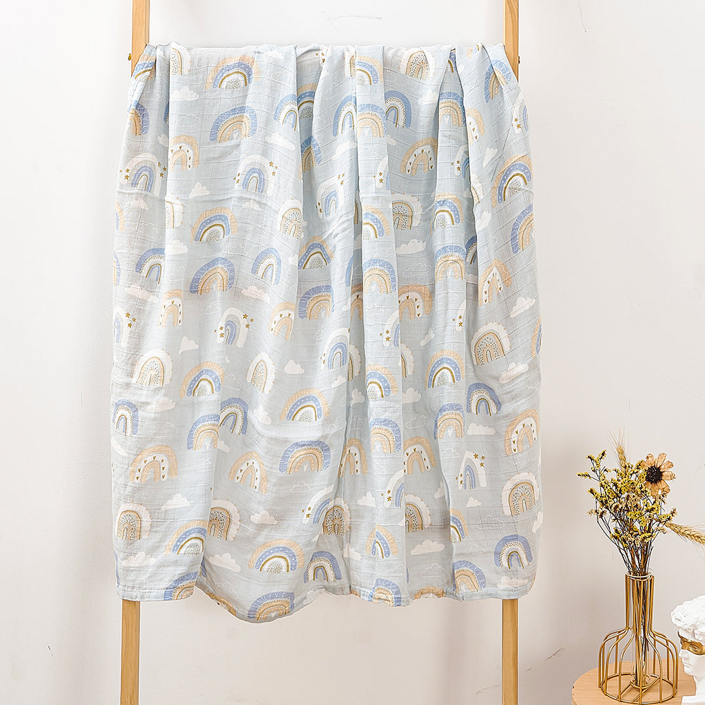 Muslin Swaddle Blanket - Blue Rainbow