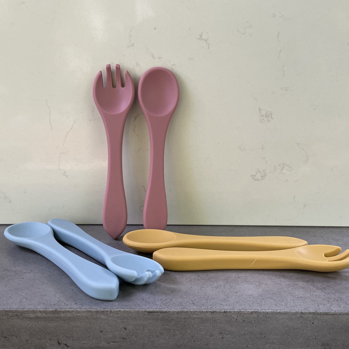 Dark Pink Silicone Spoon & Fork Set