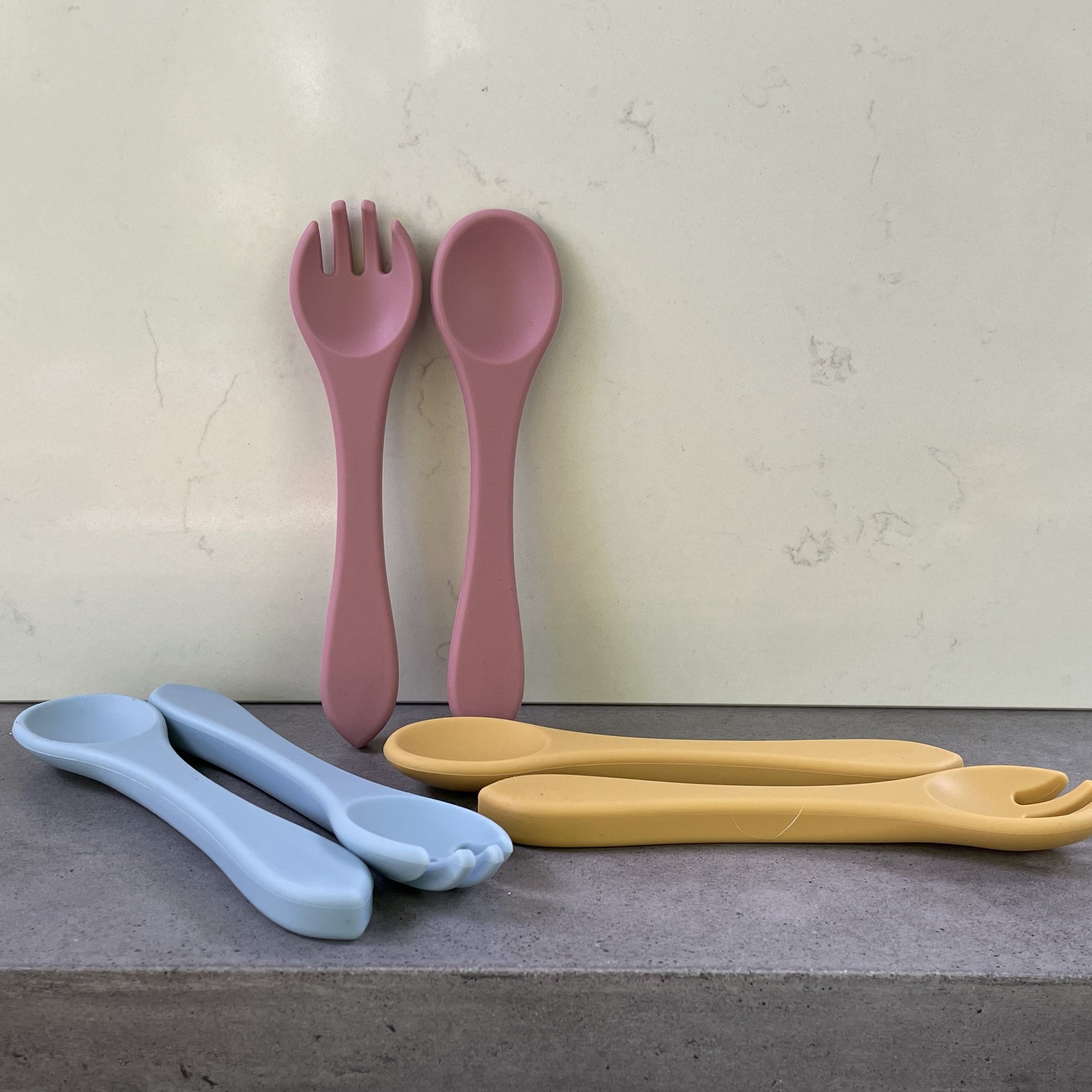 Dark Pink Silicone Spoon & Fork Set