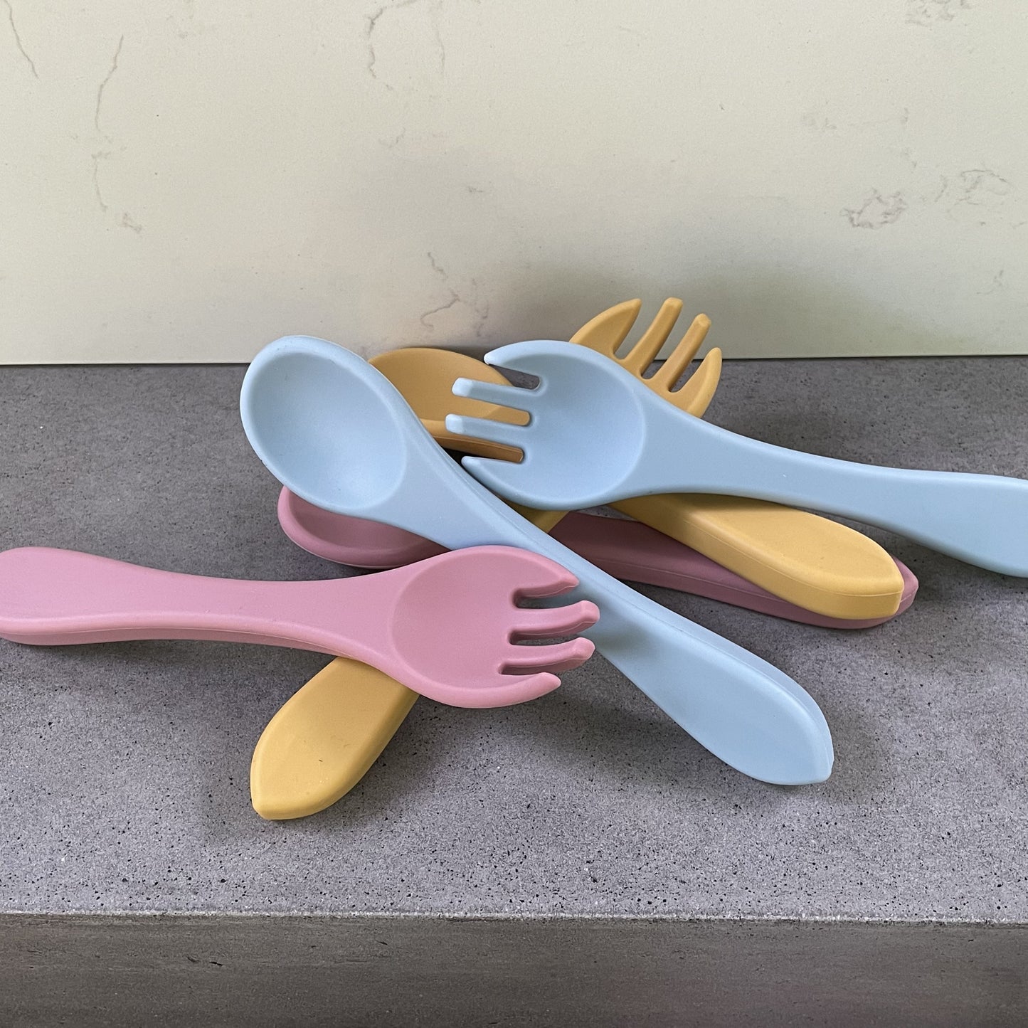 Dark Pink Silicone Spoon & Fork Set